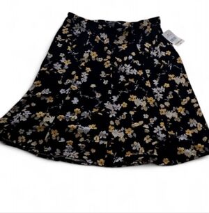 Allison Daley Womens Skirt Black, White, Yellow Floral Print SZ XL NWT
